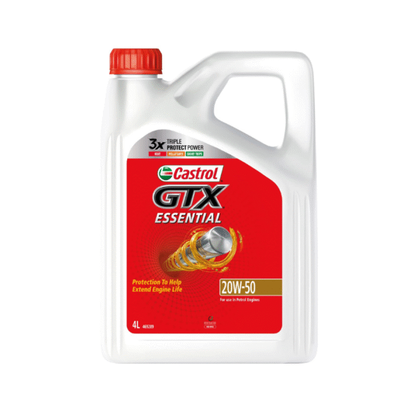 Castrol GTX Essential 20W-50 SL Engine Oil – 4L | Mineral Motor Oil for Older Engines | High-Temperature Protection