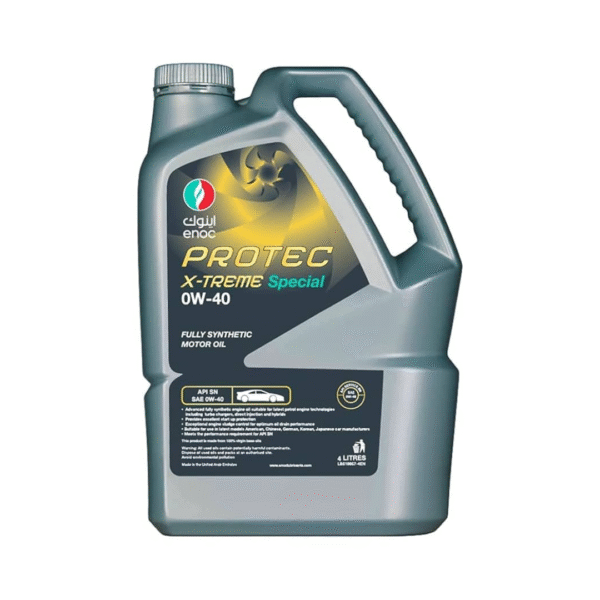 ENOC 0W-40 PROTEC XTREME SP 4L – premium fully synthetic motor oil for extreme protection, fuel efficiency & high performance in all driving conditions.