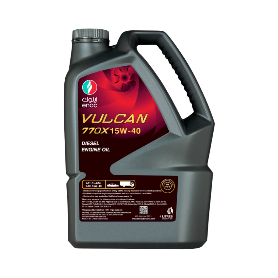 ENOC VULCAN 770X DEO 15w40 CI4 5L ENOC VULCAN 770X DEO 15W-40 CI-4 5L – Premium Heavy-Duty Diesel Engine Oil for Superior Protection - Image 1
